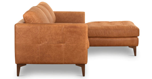 Poly & Bark Calle Right-Facing Cognac Tan Walnut Leather Sectional Sofa Couch FFE-697