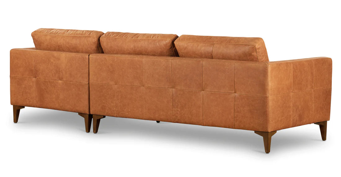 Poly & Bark Calle Right-Facing Cognac Tan Walnut Leather Sectional Sofa Couch FFE-697