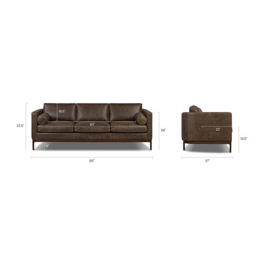 Poly & Bark Toscano Brown Stone Italian Leather 89 Sofa Couch FFE-820