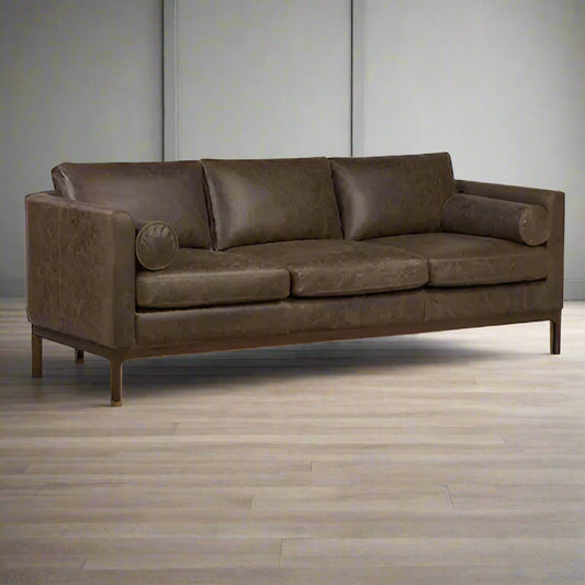 Poly & Bark Toscano Brown Stone Italian Leather 89 Sofa Couch FFE-820