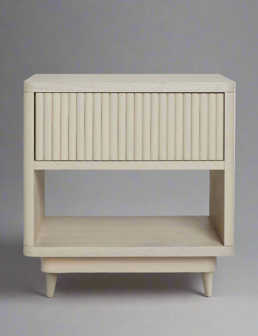 Lulu and Georgia Fluted White Wash Rutherford Nightstand w Drawer FFE-804