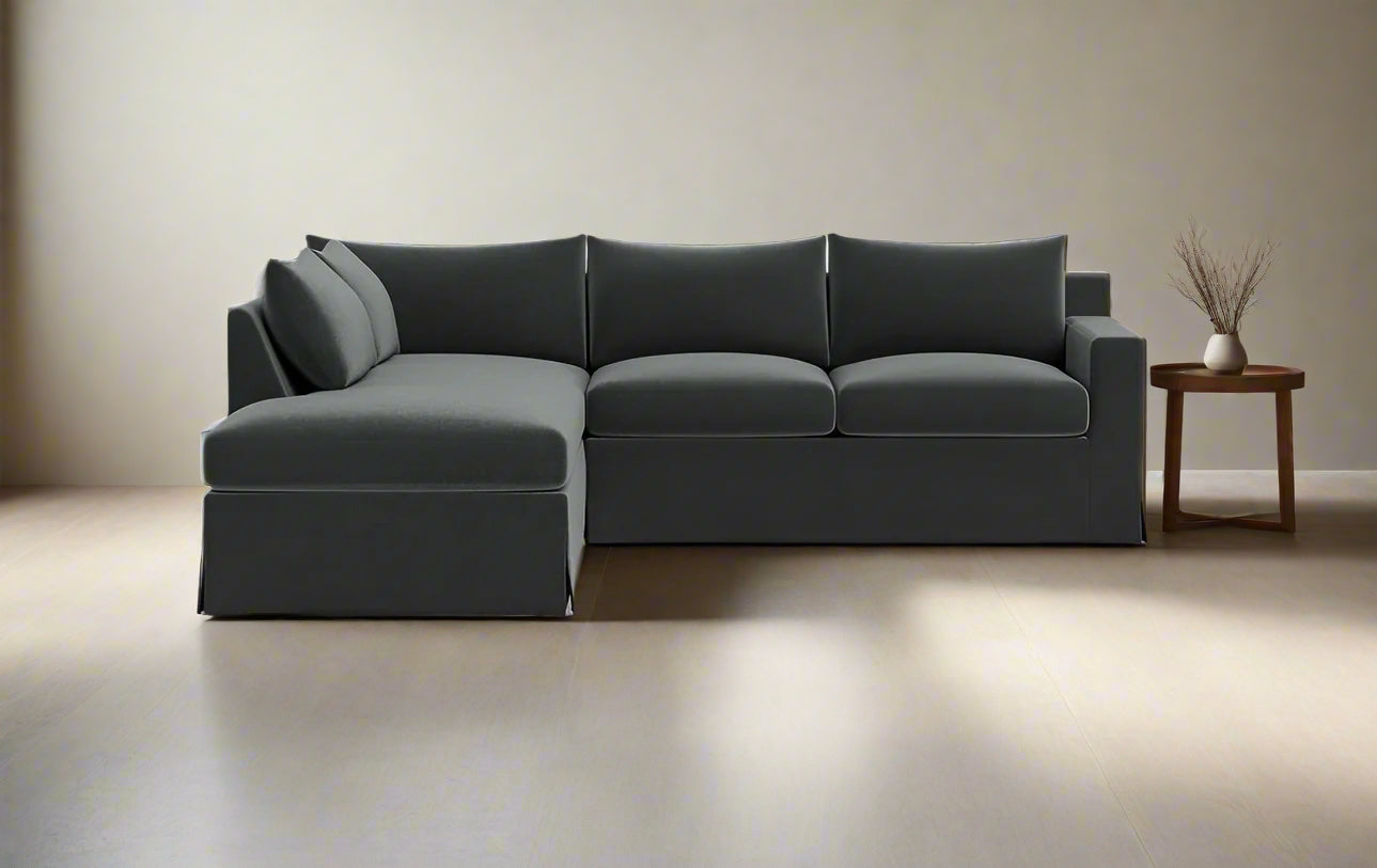 Sloan Slipcovered Grey 3-Seat Bumper Sectional Sofa Couch FFE258-438