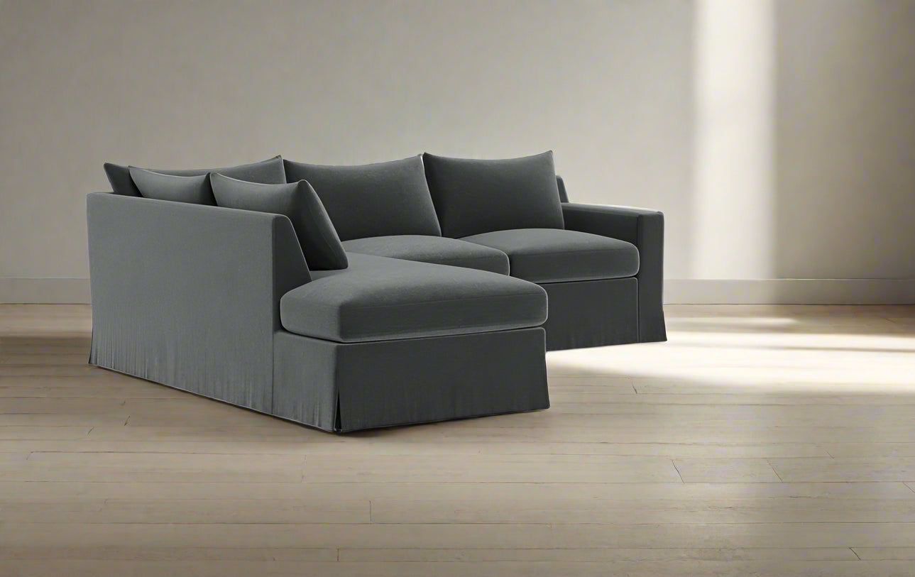 Sloan Slipcovered Grey 3-Seat Bumper Sectional Sofa Couch FFE258-438