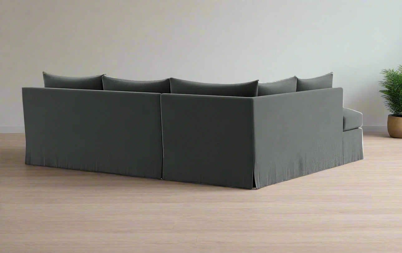 Sloan Slipcovered Grey 3-Seat Bumper Sectional Sofa Couch FFE258-438