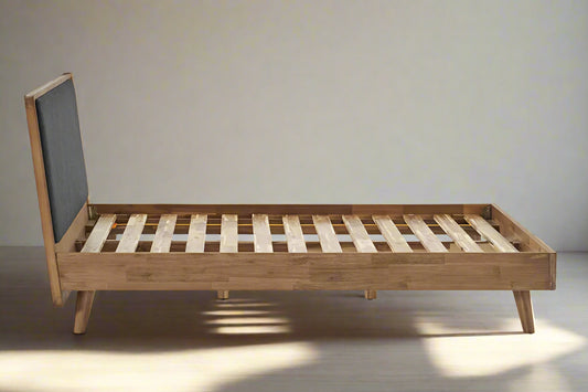 Castlery Mid Century Style Acacia Wood/Fabric Headboard Seb King Size Bed FFE258-423