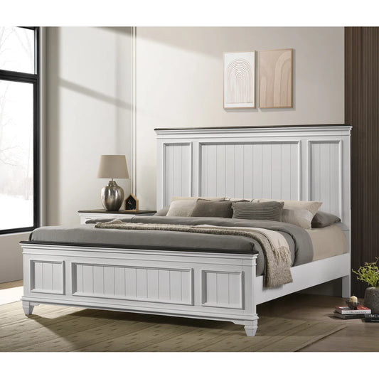 Laurel Foundry Modern Farmhouse Semaj Wood Bedroom Set w Shiplap Panel King Bed Dresser Mirror Two Nightstands FFE-735