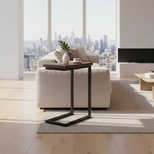 Skyler SOLID MANGO WOOD 18" Industrial C Side Table Cognac Brown FFW-997