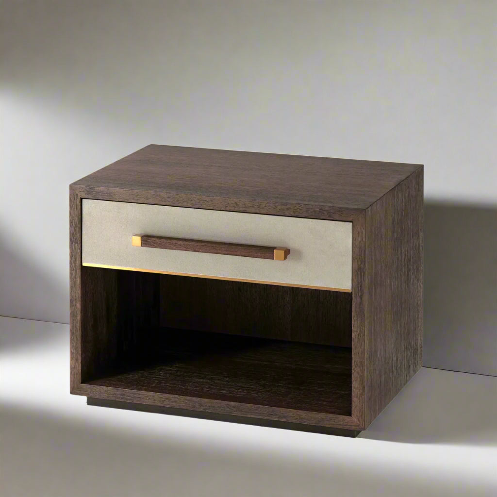 Theodore Alexander Modern Classic Lowan Small Rectangular Grey Wood Nightstand MB1-9