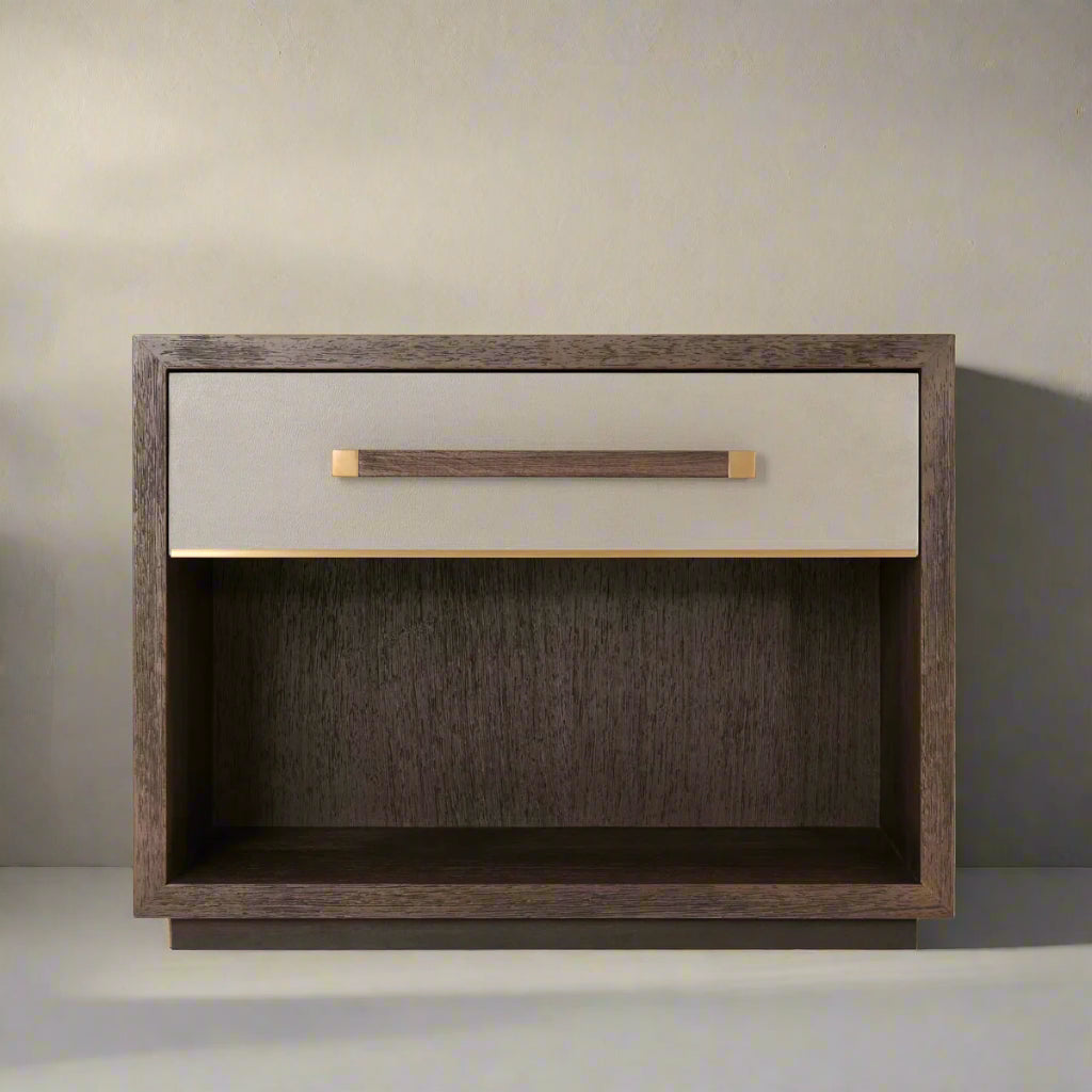 Theodore Alexander Modern Classic Lowan Small Rectangular Grey Wood Nightstand MB1-9