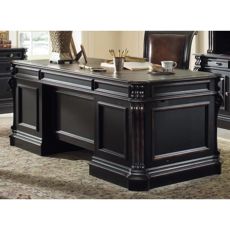 Hooker Furniture Telluride Black Hardwood Executive Desk w Wood Panels FFE258-244