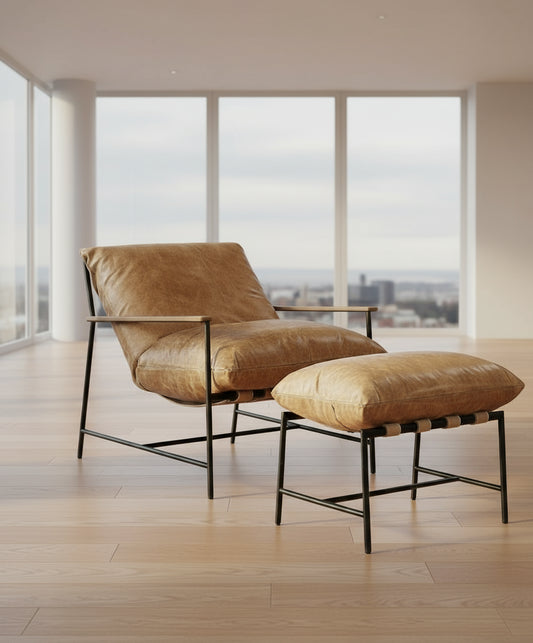 Denver Modern Vail Lounge Chair & Ottoman Saddle Leather FFE-1071
