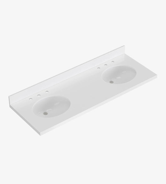 Ariel 61" White Quartz Double Oval Sink Bathroom Vanity Countertop FFE-1263