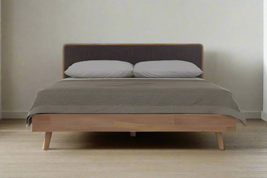 Castlery Mid Century Style Acacia Wood/Fabric Headboard Seb King Size Bed FFE258-423