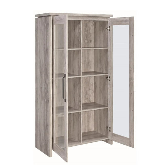 Tall Curio Bookcase Cabinet Grey Driftwood Alejo 2-door FFE258-79