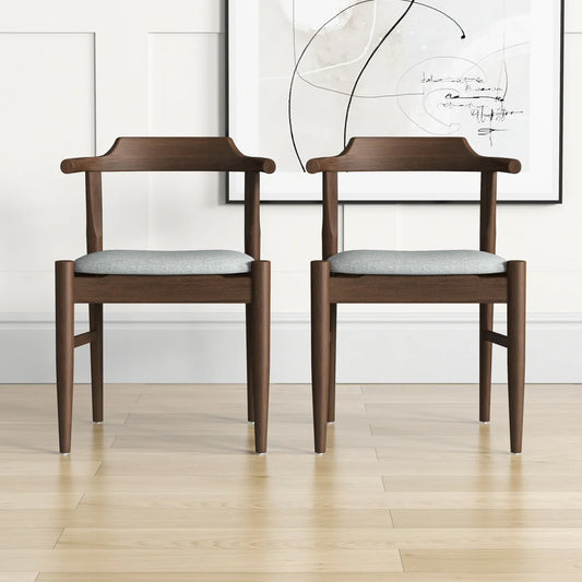 Pair (2) Hoft Home Mid Century Zola Dining Chairs Solid Oak w Walnut Finish FFE258-523