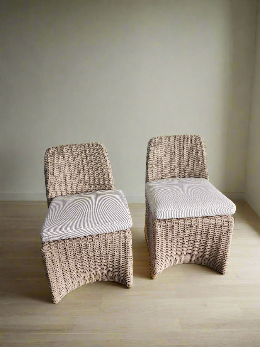 Pair Castlery Lorna Outdoor Dining Side Resin Wicker Chair Oat & Covers FFE258-558