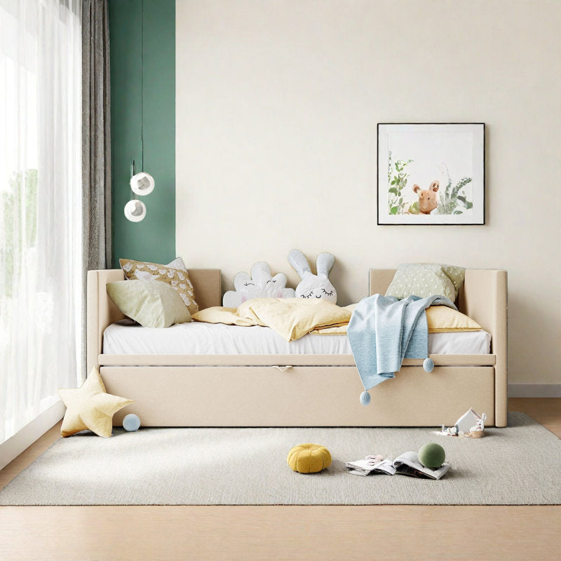 Teen Adult Twin Wood/Velvet Light Brown Daybed w Trundle FFE258-522
