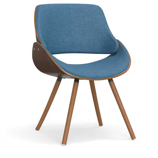 Malden Bentwood Dining Chair with Wood Back in Blue Linen Weave Fabric FFW-889