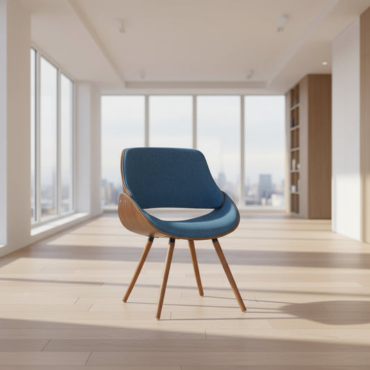 Malden Bentwood Dining Chair with Wood Back in Blue Linen Weave Fabric FFW-889