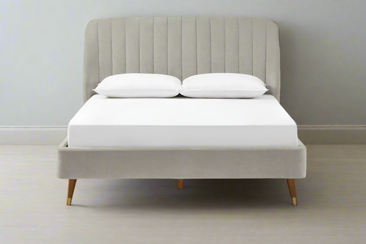 Castlery Nickel Grey Lexi Queen Size Tufted Padded Headboard Bed FFE258-562