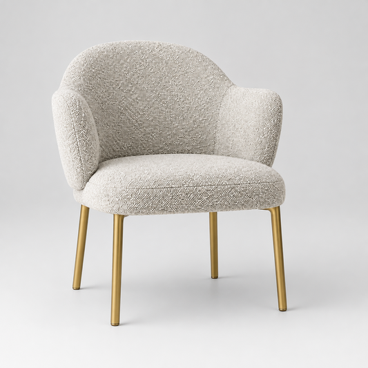 Pair (2) Castlery Simone Performance Light Grey Bouclé Dining Chairs FFE-1584