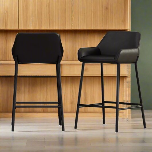 3 Hoft Home Sede Counter Stools Black Vegan Leather FFE258-552