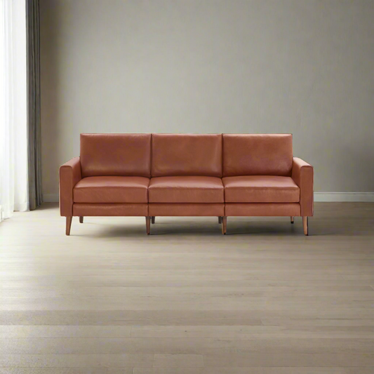 Burrow Block Nomad Block Arm Chestnut Leather Walnut Leg Sofa Couch FFE258-547