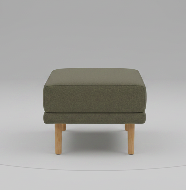 Burrow Moss Green Performance Flatweave Walnut Wood Range Ottoman FFW-1448