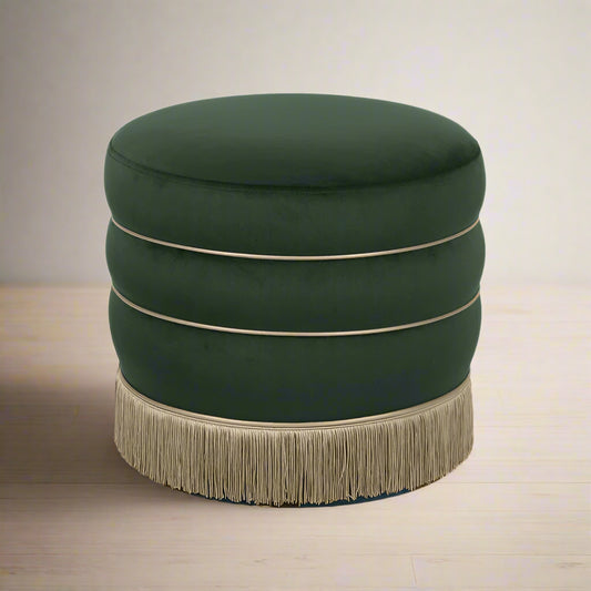 TOV Furniture Lakka Green Velvet Ottoman w Fringe FFE258-469