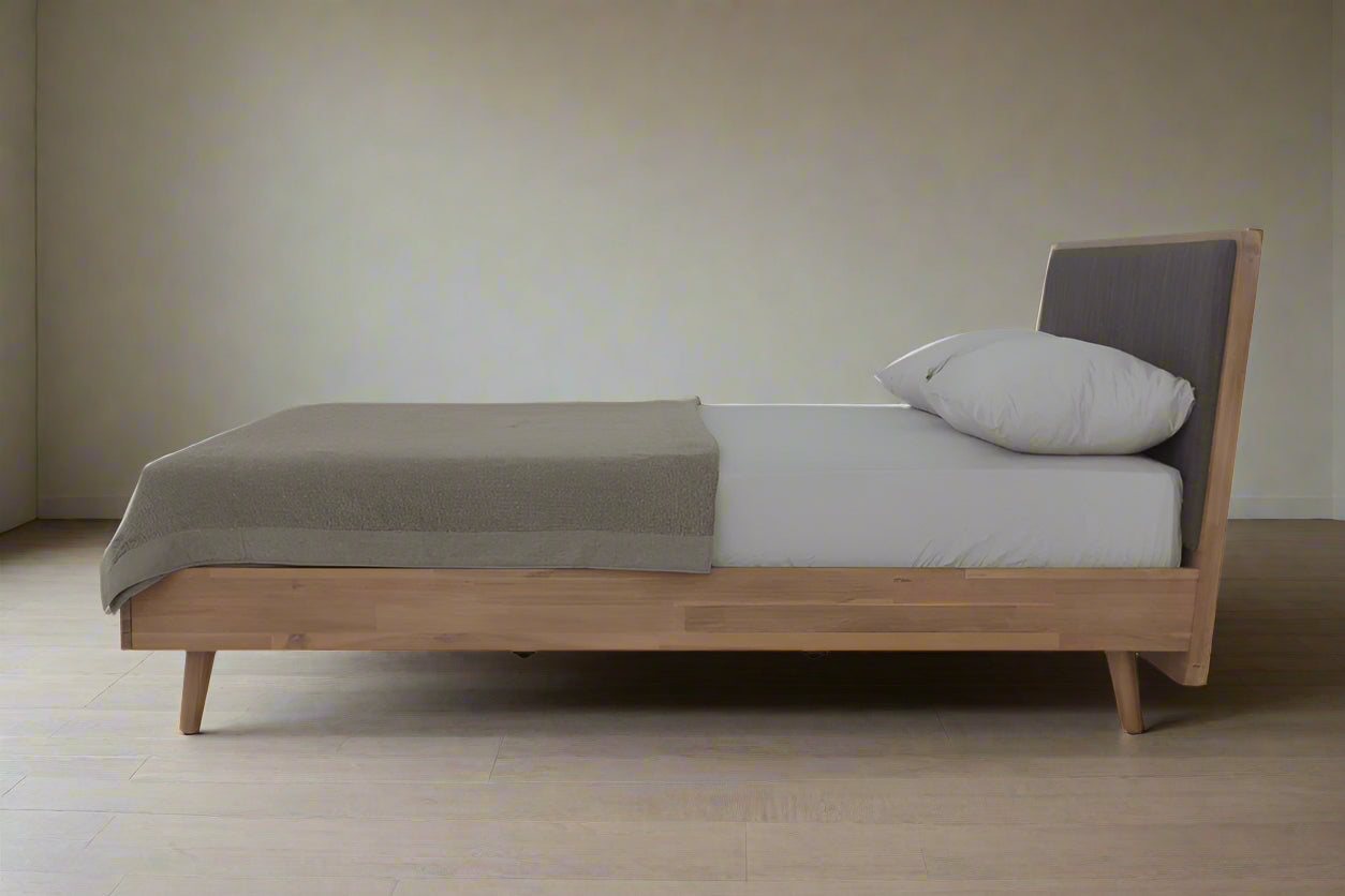 Castlery Mid Century Style Acacia Wood/Fabric Headboard Seb King Size Bed FFE258-423