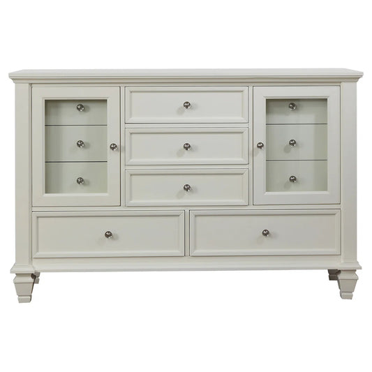 White Fraser 11 Drawer Glass Front Combo Dresser FFE-1202
