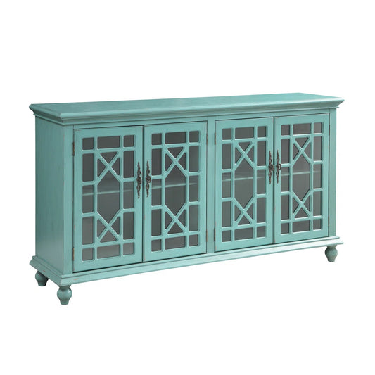 Mistana Bayberry Blue Teal Ira Wood Four Door Credenza Buffet Sideboard FFE-1171