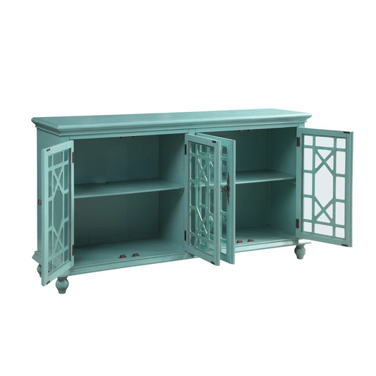 Mistana Bayberry Blue Teal Ira Wood Four Door Credenza Buffet Sideboard FFE-1171