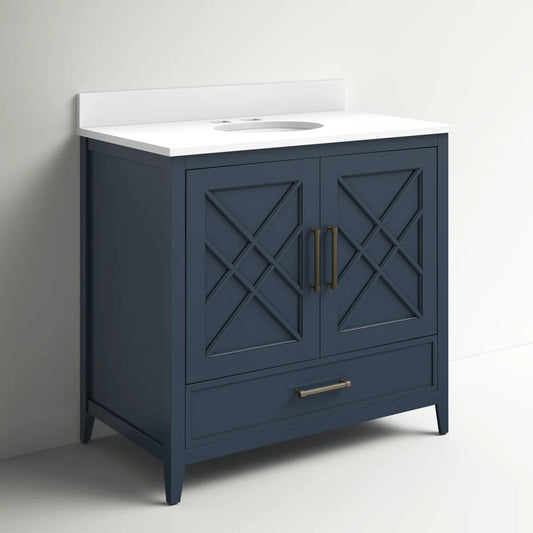 Brecken 36'' Single Franklin Blue Bathroom Vanity w Stone Top FFE-1223