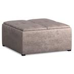 Avalon Square Storage Ottoman in Distressed Grey Taupe Vegan Leather FFW258-694