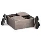 Avalon Square Storage Ottoman in Distressed Grey Taupe Vegan Leather FFW258-694
