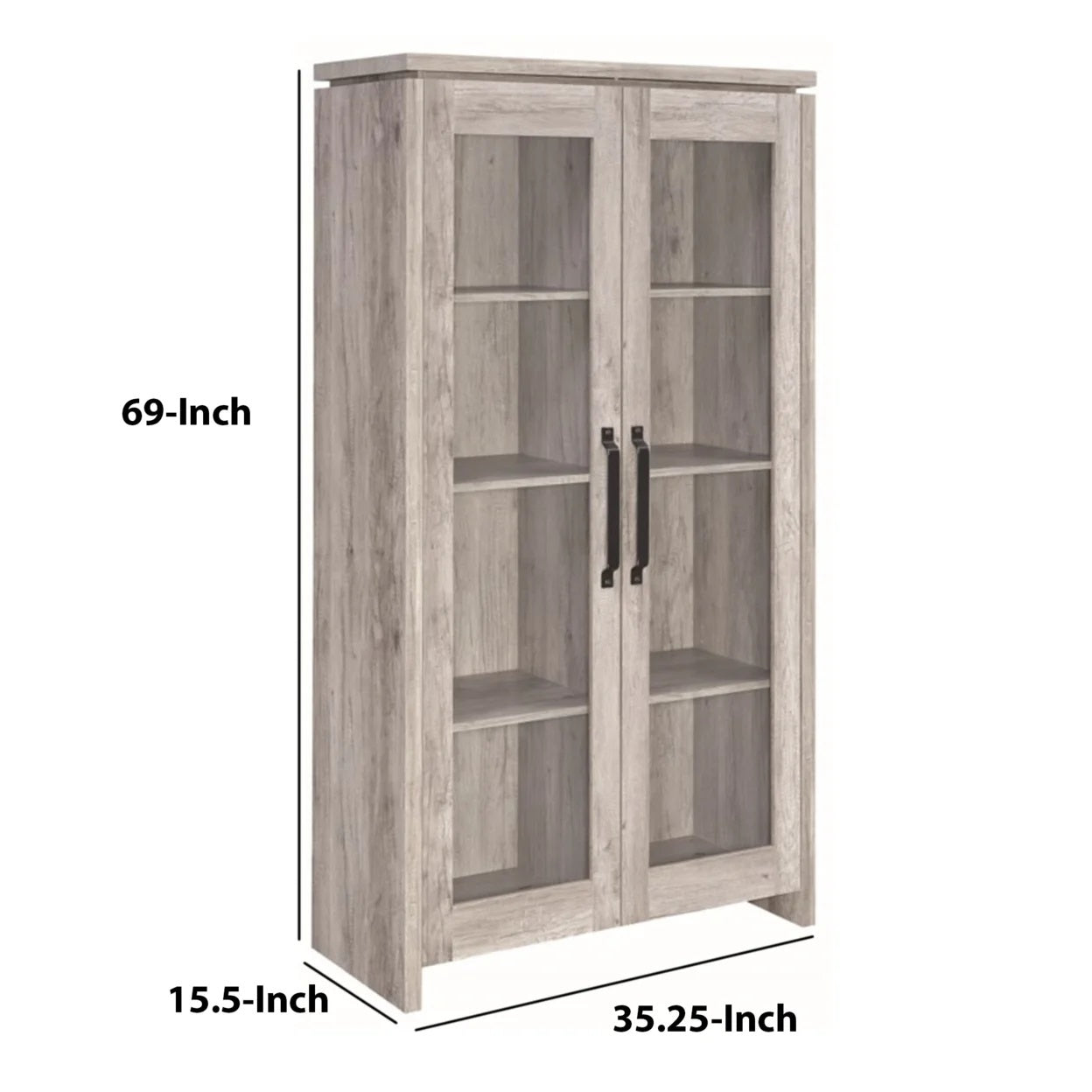 Tall Curio Bookcase Cabinet Grey Driftwood Alejo 2-door FFE258-79