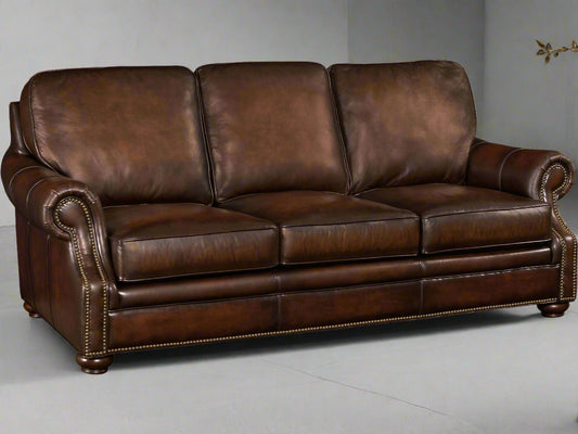 Hooker Furniture Sedona Chateau Dark Wood Brown Leather Sofa Couch FFE258-357