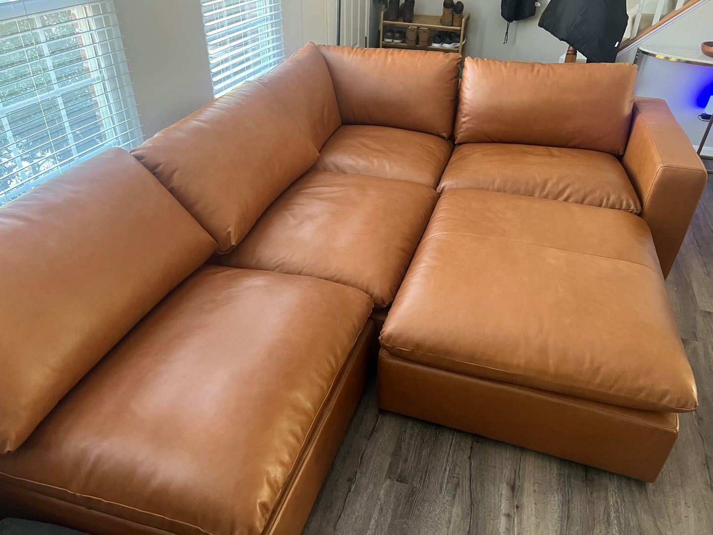 Castlery Dawson Leather Corner Sofa Couch & Ottoman Cocoa Brown FFE258-362