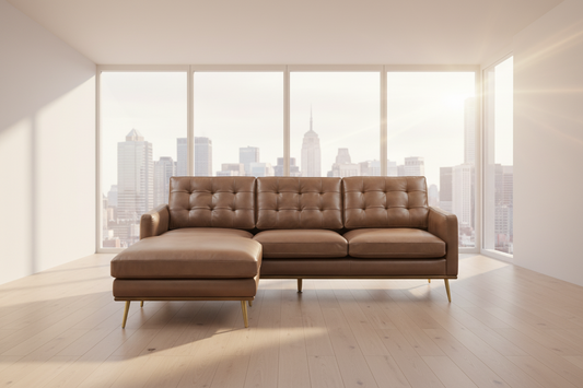 Castlery Isaac Reversible Cognac Brown Leather Sectional Sofa Couch FFE-1126