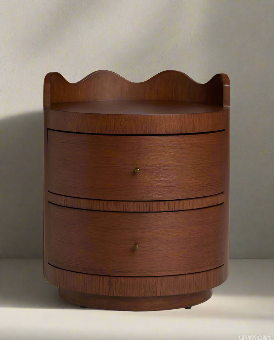 Pair (2) Lulu & Georgia Sarah Sherman Samuel Ripple Curved Brown Nightstands FFE-812