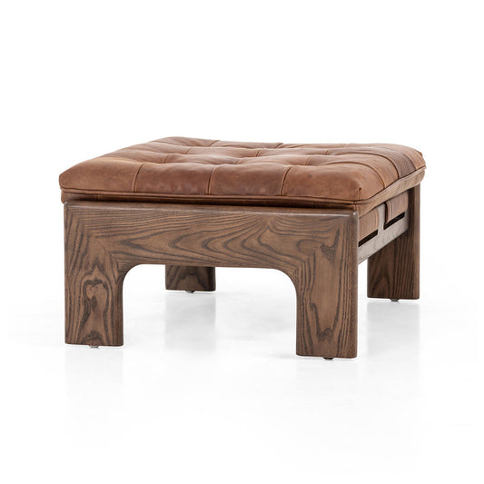 Four Hands Heirloom Siena Brown Halston Leather Ottoman FFW-1140