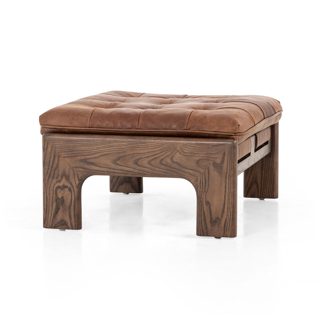 Four Hands Heirloom Siena Brown Halston Leather Ottoman FFW-1140