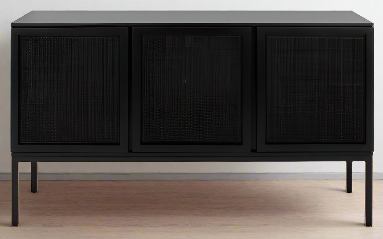 Safavieh Zadie 2 Shelf Black/Rattan Woven Door Panels Sideboard Buffet FFE-1028