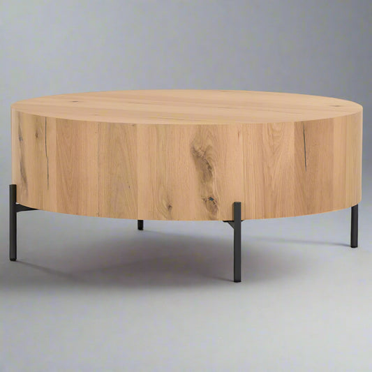 Classic Home Alina Rustic Lodge Brown Oak Wood Round Coffee Table MB1-39