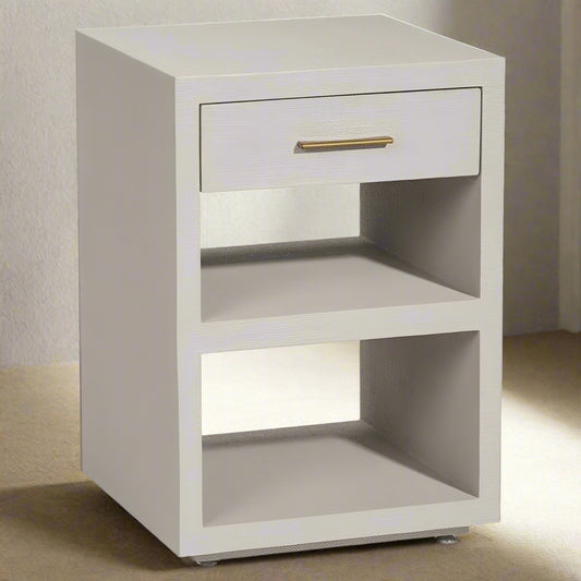 Interlude Livia Modern Classic Sand Beige Faux Linen Nightstand MB1-10