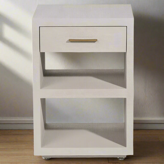 Interlude Livia Modern Classic Sand Beige Faux Linen Nightstand MB1-10