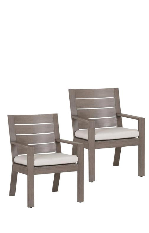 Pair Sunset West Laguna Modern Taupe Grey Beige Outdoor Dining Arm Chairs MB1-70