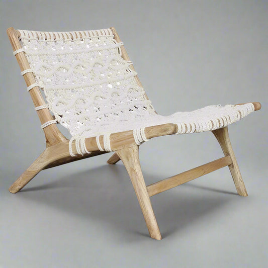 Artesia Cindy Coastal Beach White Woven Rope Teak Wood Occasional Chair (4 Avail) MB1-22