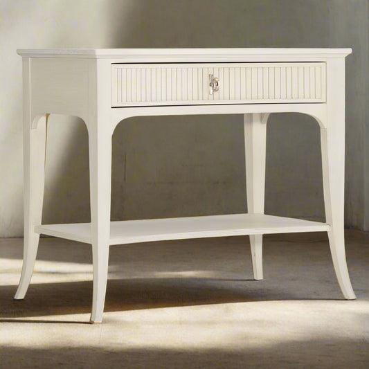 Bernhardt Audrey French Country Washed White Oak Concave Front Nightstand MB1-19
